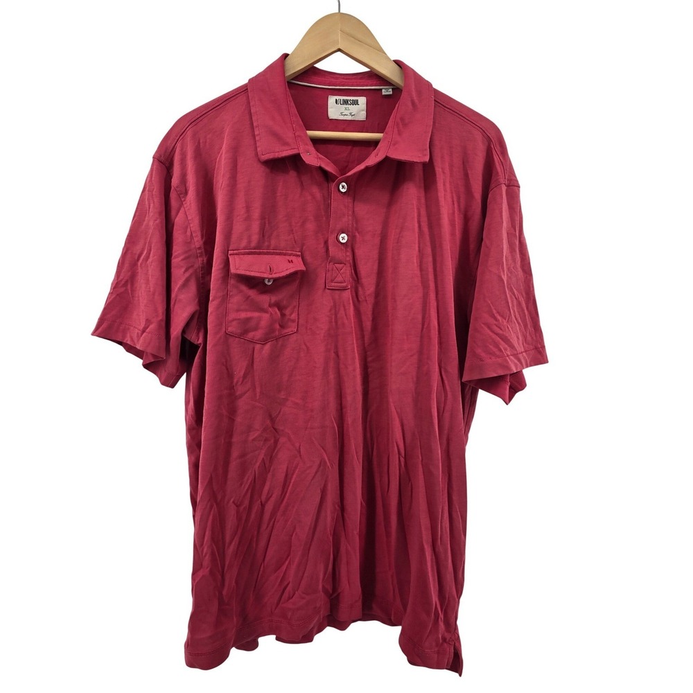 Linksoul Polo Shirt Mens XL Tempus Fugit Red Flap Pocket Cotton EUC